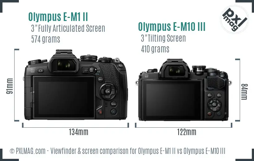 Olympus E-M1 II vs Olympus E-M10 III Screen and Viewfinder comparison