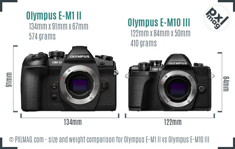 Olympus E-M1 II vs Olympus E-M10 III size comparison