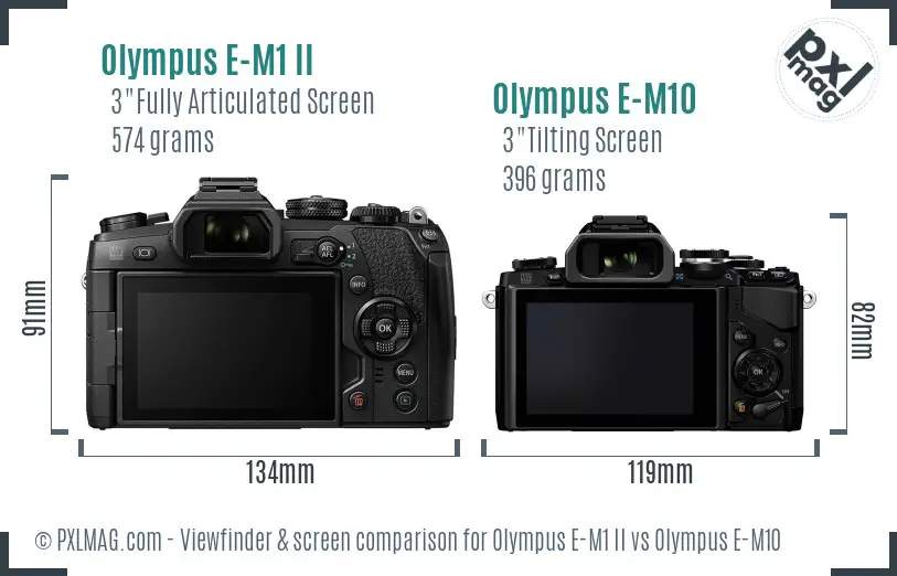 Olympus E-M1 II vs Olympus E-M10 Screen and Viewfinder comparison
