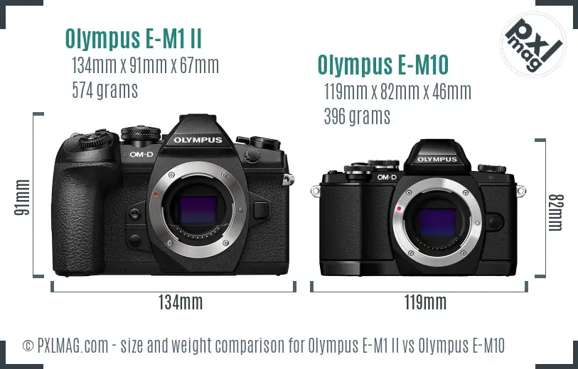Olympus E-M1 II vs Olympus E-M10 size comparison