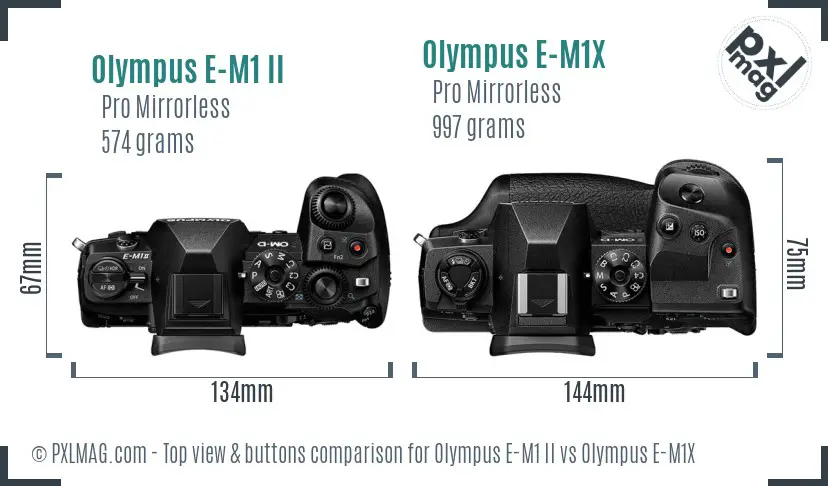 Olympus E-M1 II vs Olympus E-M1X top view buttons comparison