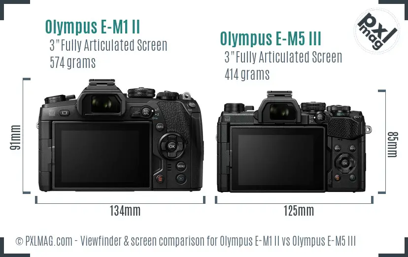 Olympus E-M1 II vs Olympus E-M5 III Screen and Viewfinder comparison