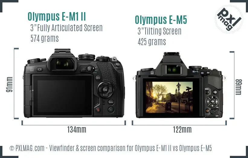 Olympus E-M1 II vs Olympus E-M5 Screen and Viewfinder comparison