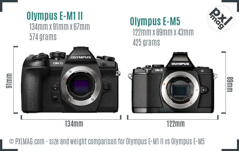 Olympus E-M1 II vs Olympus E-M5 size comparison