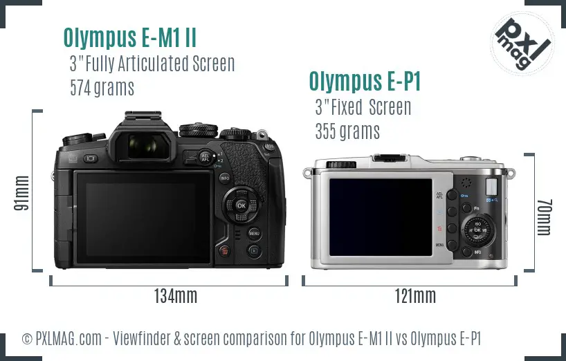 Olympus E-M1 II vs Olympus E-P1 Screen and Viewfinder comparison