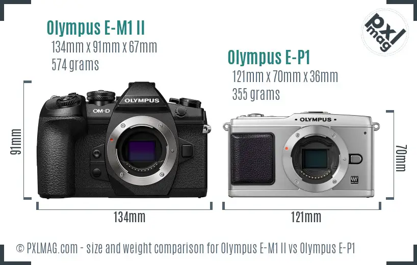 Olympus E-M1 II vs Olympus E-P1 size comparison