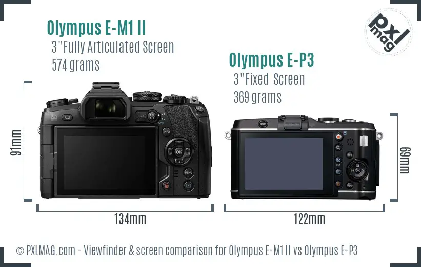 Olympus E-M1 II vs Olympus E-P3 Screen and Viewfinder comparison