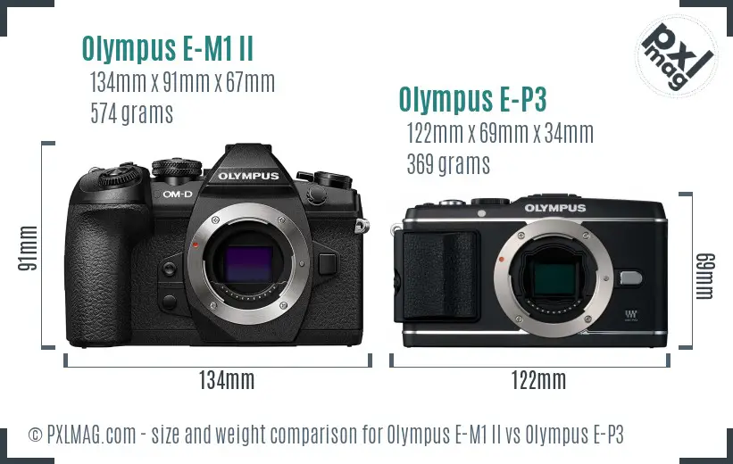 Olympus E-M1 II vs Olympus E-P3 size comparison