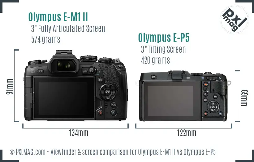 Olympus E-M1 II vs Olympus E-P5 Screen and Viewfinder comparison