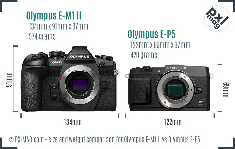 Olympus E-M1 II vs Olympus E-P5 size comparison