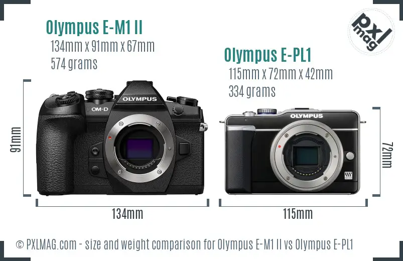 Olympus E-M1 II vs Olympus E-PL1 size comparison