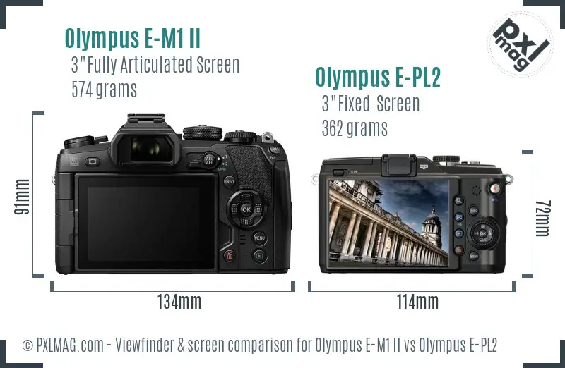 Olympus E-M1 II vs Olympus E-PL2 Screen and Viewfinder comparison