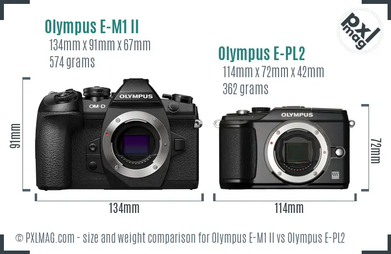 Olympus E-M1 II vs Olympus E-PL2 size comparison