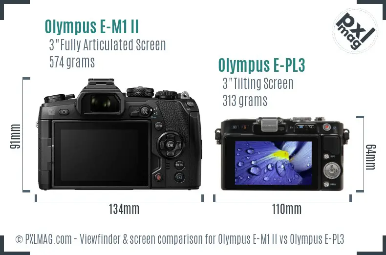 Olympus E-M1 II vs Olympus E-PL3 Screen and Viewfinder comparison