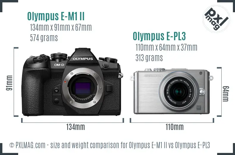 Olympus E-M1 II vs Olympus E-PL3 size comparison