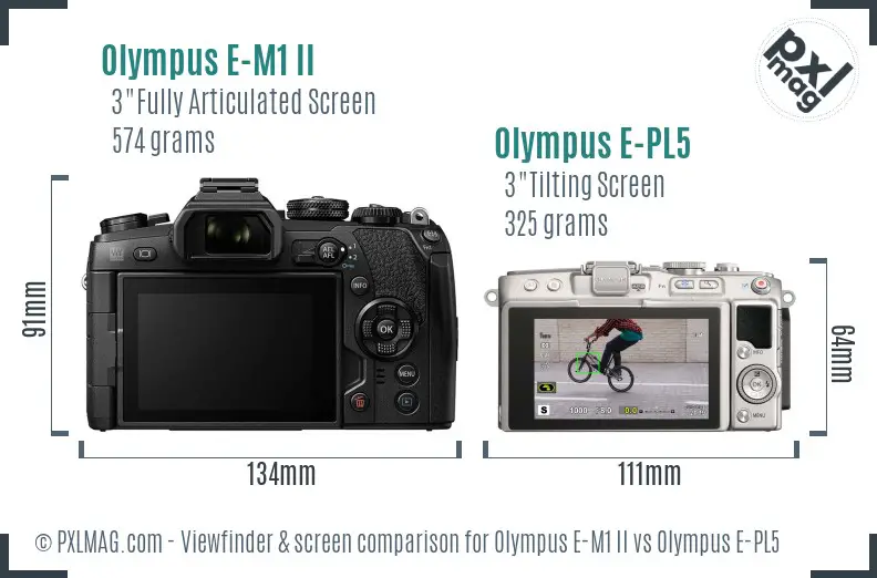 Olympus E-M1 II vs Olympus E-PL5 Screen and Viewfinder comparison