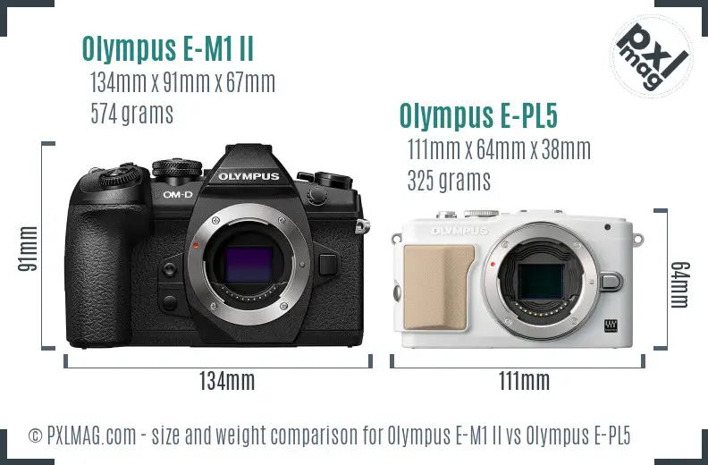 Olympus E-M1 II vs Olympus E-PL5 size comparison