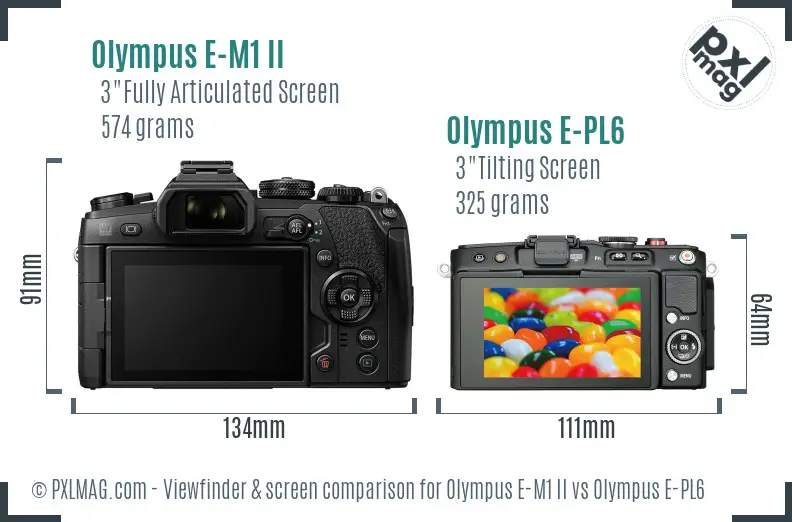 Olympus E-M1 II vs Olympus E-PL6 Screen and Viewfinder comparison