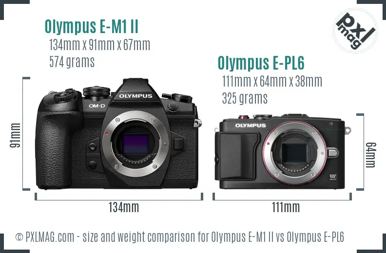 Olympus E-M1 II vs Olympus E-PL6 size comparison