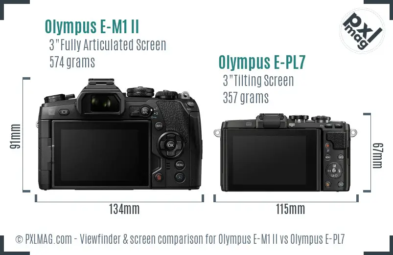 Olympus E-M1 II vs Olympus E-PL7 Screen and Viewfinder comparison