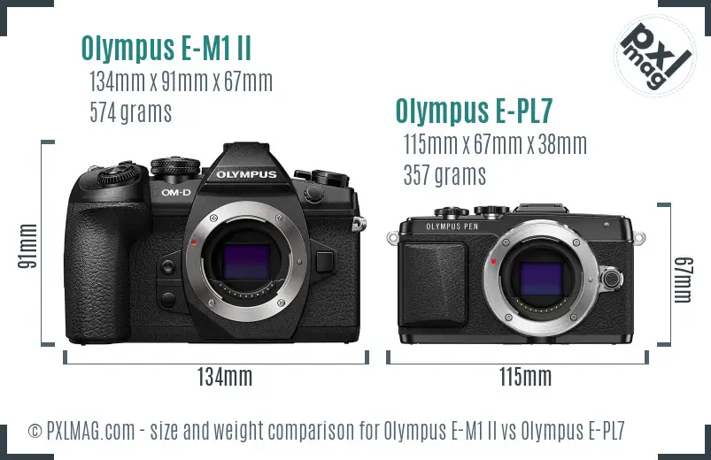 Olympus E-M1 II vs Olympus E-PL7 size comparison