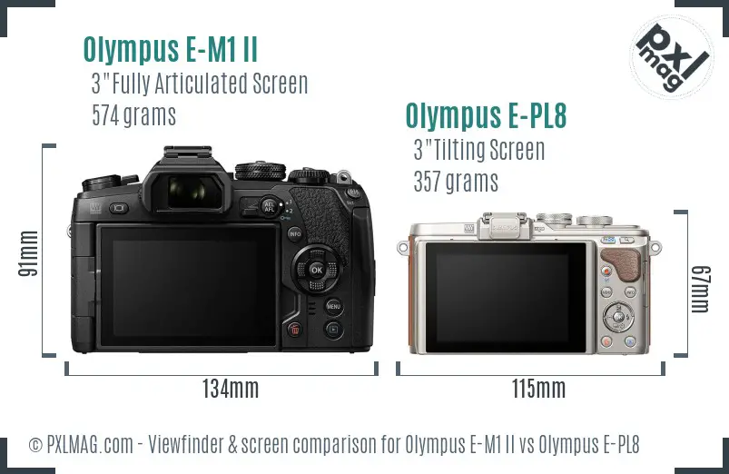 Olympus E-M1 II vs Olympus E-PL8 Screen and Viewfinder comparison