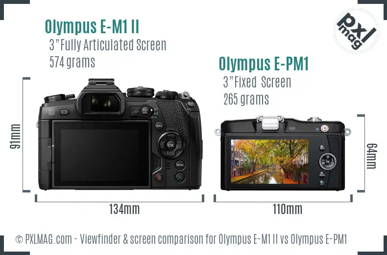 Olympus E-M1 II vs Olympus E-PM1 Screen and Viewfinder comparison