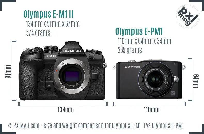 Olympus E-M1 II vs Olympus E-PM1 size comparison