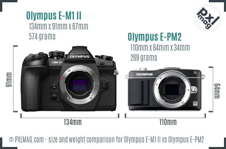 Olympus E-M1 II vs Olympus E-PM2 size comparison