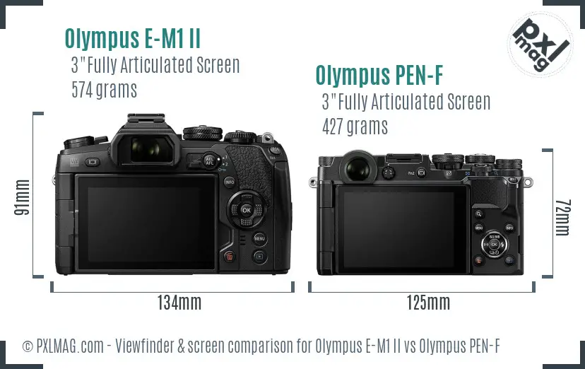 Olympus E-M1 II vs Olympus PEN-F Screen and Viewfinder comparison