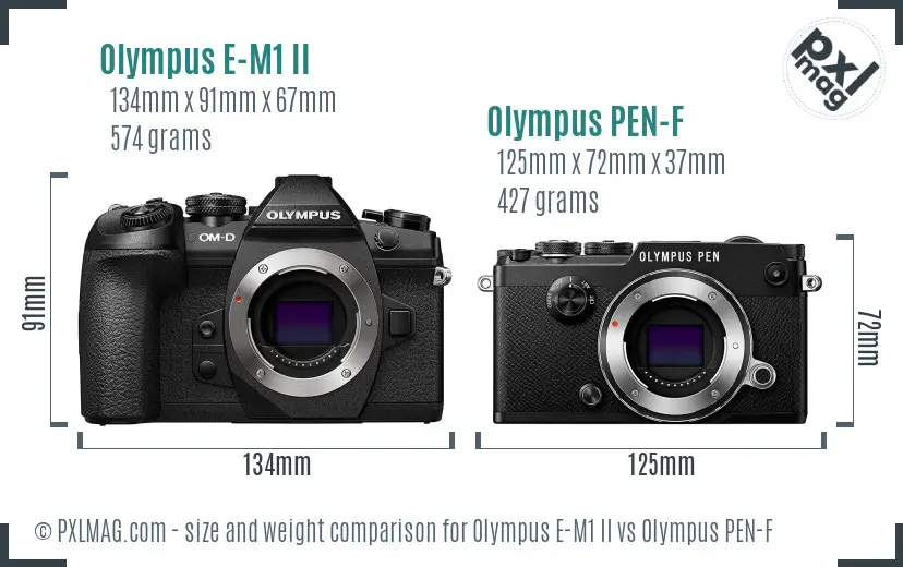 Olympus E-M1 II vs Olympus PEN-F size comparison