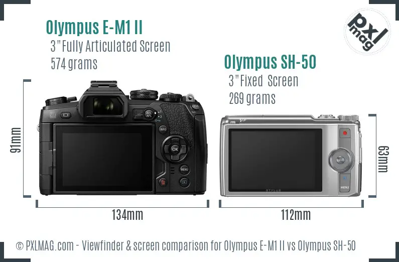 Olympus E-M1 II vs Olympus SH-50 Screen and Viewfinder comparison