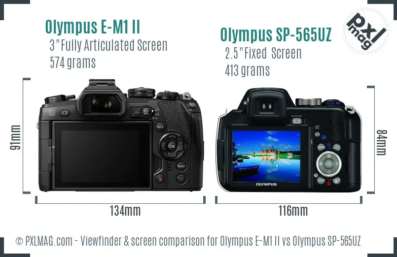 Olympus E-M1 II vs Olympus SP-565UZ Screen and Viewfinder comparison