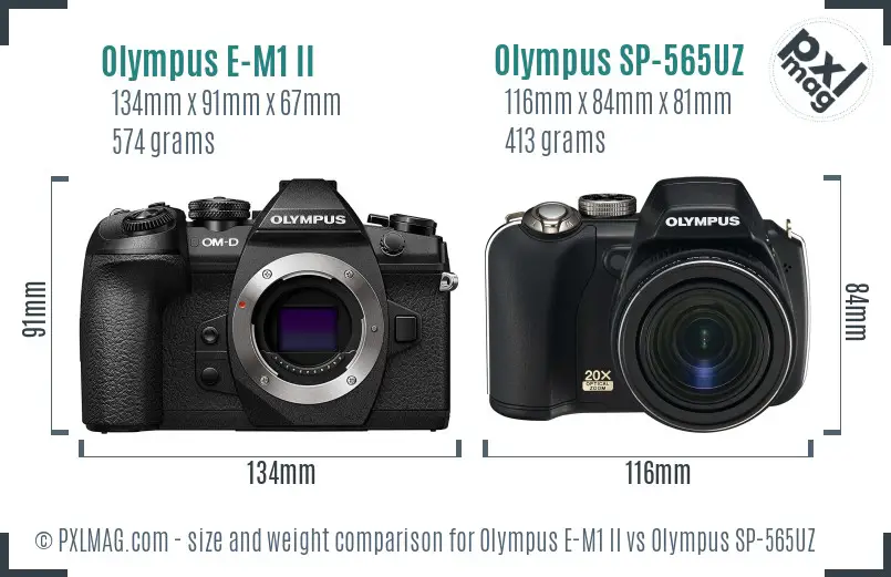 Olympus E-M1 II vs Olympus SP-565UZ size comparison