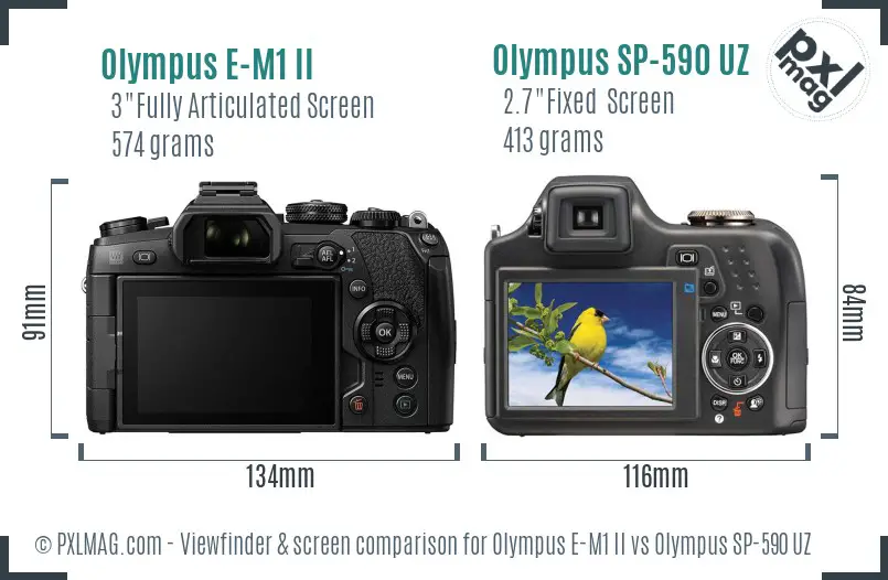 Olympus E-M1 II vs Olympus SP-590 UZ Screen and Viewfinder comparison
