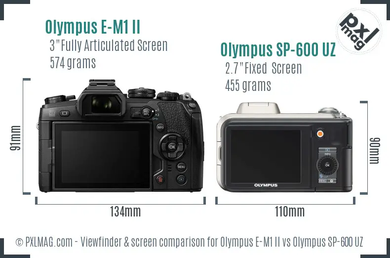 Olympus E-M1 II vs Olympus SP-600 UZ Screen and Viewfinder comparison