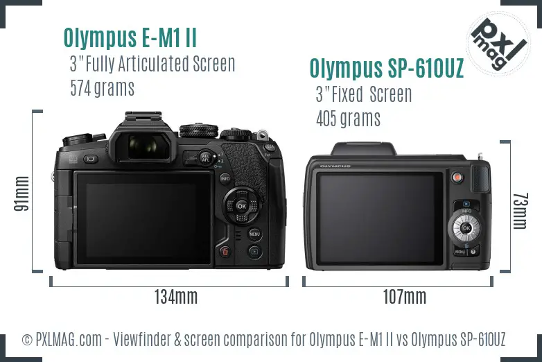 Olympus E-M1 II vs Olympus SP-610UZ Screen and Viewfinder comparison