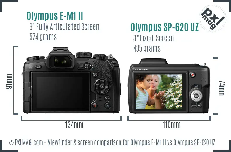 Olympus E-M1 II vs Olympus SP-620 UZ Screen and Viewfinder comparison