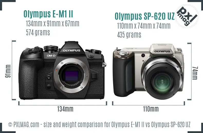 Olympus E-M1 II vs Olympus SP-620 UZ size comparison