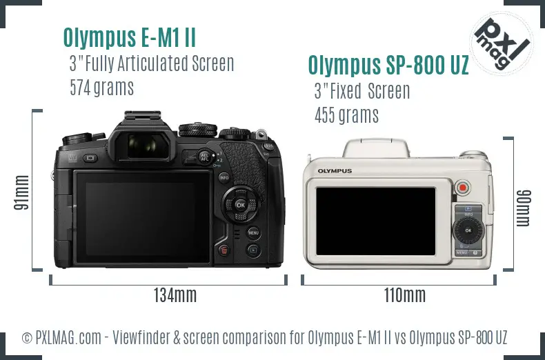 Olympus E-M1 II vs Olympus SP-800 UZ Screen and Viewfinder comparison