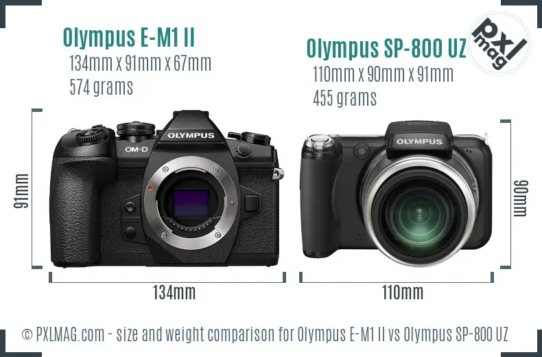 Olympus E-M1 II vs Olympus SP-800 UZ size comparison
