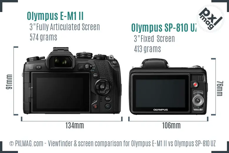 Olympus E-M1 II vs Olympus SP-810 UZ Screen and Viewfinder comparison