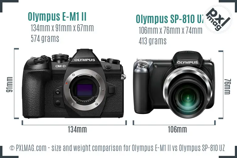 Olympus E-M1 II vs Olympus SP-810 UZ size comparison