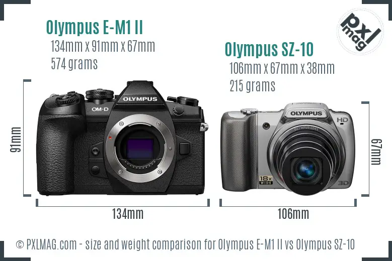 Olympus E-M1 II vs Olympus SZ-10 size comparison