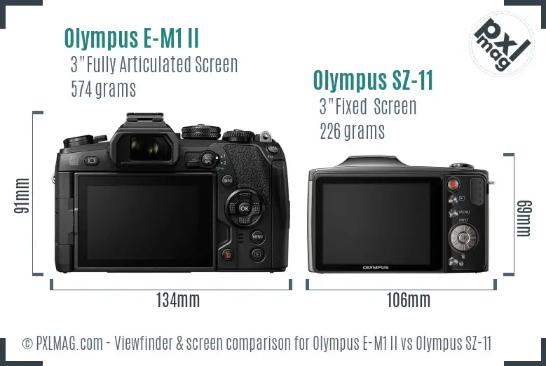 Olympus E-M1 II vs Olympus SZ-11 Screen and Viewfinder comparison