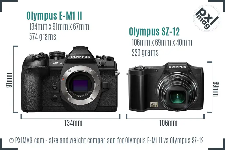 Olympus E-M1 II vs Olympus SZ-12 size comparison