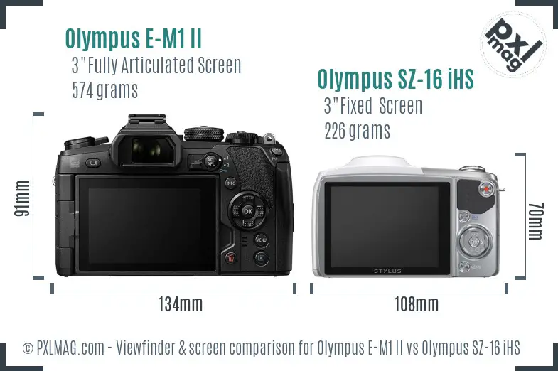 Olympus E-M1 II vs Olympus SZ-16 iHS Screen and Viewfinder comparison
