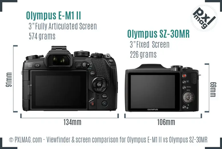 Olympus E-M1 II vs Olympus SZ-30MR Screen and Viewfinder comparison