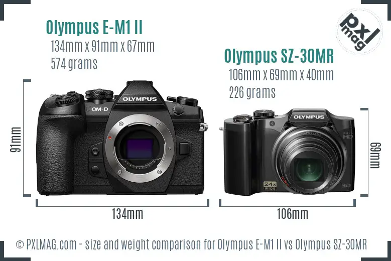 Olympus E-M1 II vs Olympus SZ-30MR size comparison