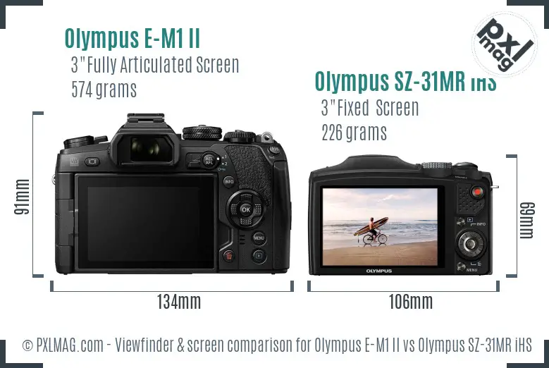 Olympus E-M1 II vs Olympus SZ-31MR iHS Screen and Viewfinder comparison